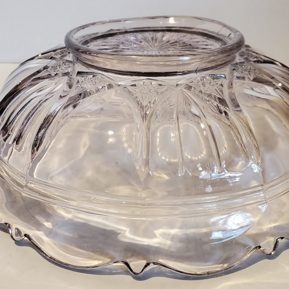 Clear Pink Lavender Tinted Serving Bowl Vintage Glass Star Pattern Frilly Edge - Picture 12 of 16